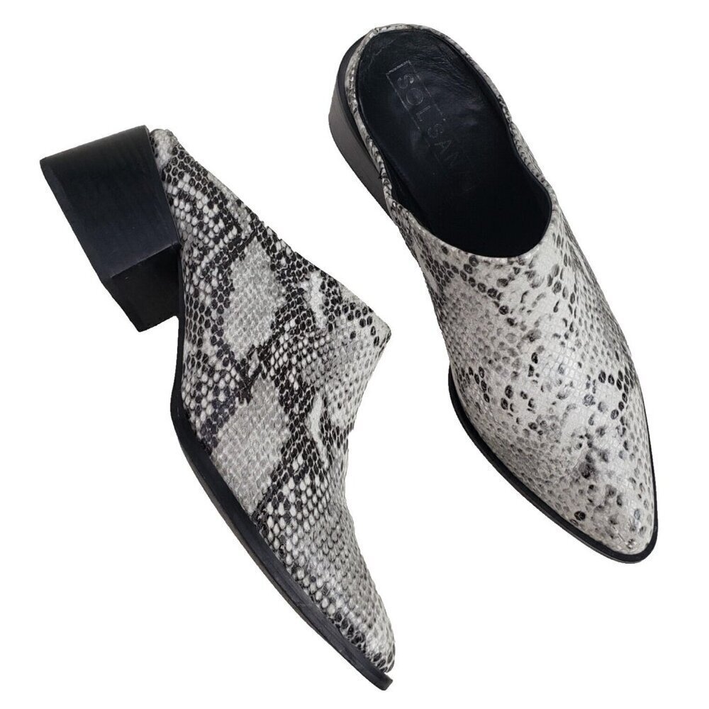 Sol Sana Snakeprint Leather Mule Womens 9 EU 40 White Slip On Block Heel Shoe